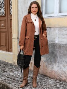 EMERY ROSE Jaket Wanita Ukuran Besar Warna Polos dengan Resleting Depan, Gaya Vintage 1920-an, Berkerudung, Cocok untuk Liburan Thanksgiving, Jalan-jalan, Warna Cokelat, Musim Gugur - Coklat - View 6