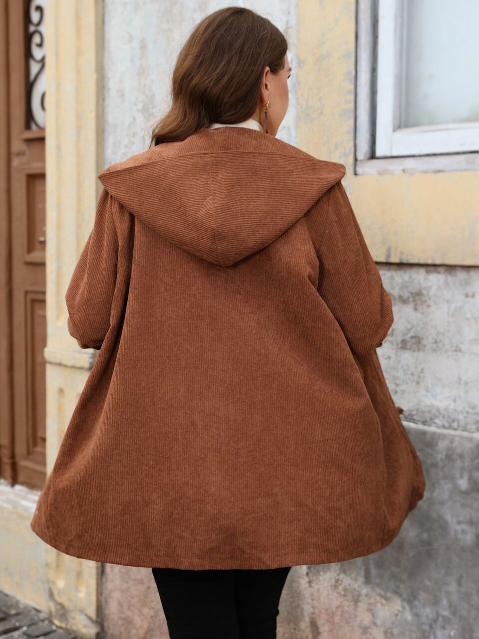 Plus Size Women's Solid Color Zipper Front Casual Hooded Jacket