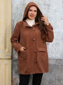 EMERY ROSE Jaket Wanita Ukuran Besar Warna Polos dengan Resleting Depan, Gaya Vintage 1920-an, Berkerudung, Cocok untuk Liburan Thanksgiving, Jalan-jalan, Warna Cokelat, Musim Gugur - Coklat - View 7