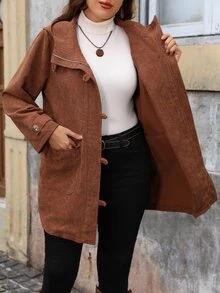 EMERY ROSE Jaket Wanita Ukuran Besar Warna Polos dengan Resleting Depan, Gaya Vintage 1920-an, Berkerudung, Cocok untuk Liburan Thanksgiving, Jalan-jalan, Warna Cokelat, Musim Gugur - Coklat - View 5
