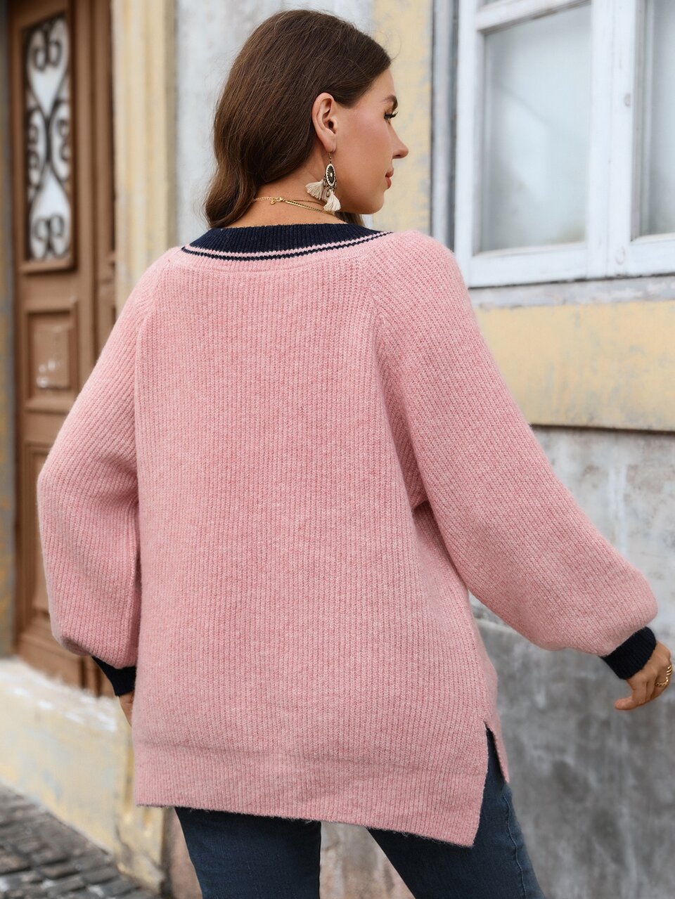 Plus Size Gentle Style Fashion Long Sleeve Colorblock Pullover Sweater Winter