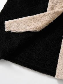 Rusticease Plus Size Fashionable Comfortable Colorblock Long Sleeve Hooded Jacket - Black - View 7