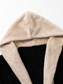 Rusticease Plus Size Fashionable Comfortable Colorblock Long Sleeve Hooded Jacket - Black - View 5