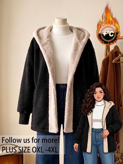 Rusticease Plus Size Fashionable Comfortable Colorblock Long Sleeve Hooded Jacket