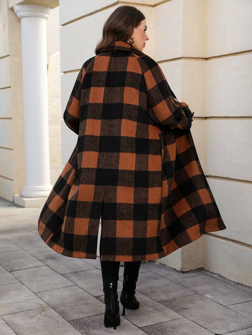 Plus Size Street Fashion Button Plaid Long Sleeve Jacket