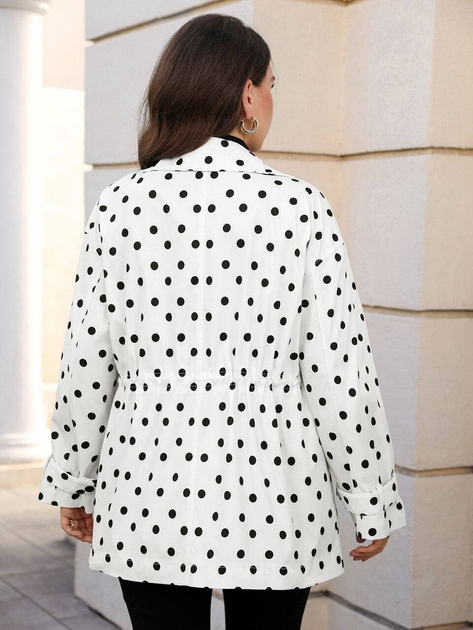 Plus Size Women's Polka Dot Casual Streetwear Versatile Daily Long Sleeve Jacket Formal Club White Autumn Fall