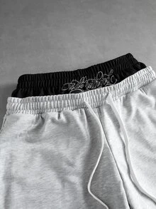 ROMWE MEN Men's Gun Print Double Waistband Loose Sweatpants - Grey - View 3