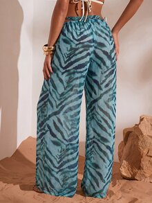 Opulessa Women's Vacation Beach Zebra Print Cover Up & Pants Set - Multicolor - View 2