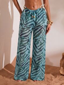 Opulessa Women's Vacation Beach Zebra Print Cover Up & Pants Set - Multicolor - View 4
