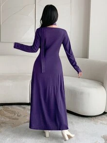 Feyla Women's 3D Floral Decor Knitted Dress - Purple - View 2