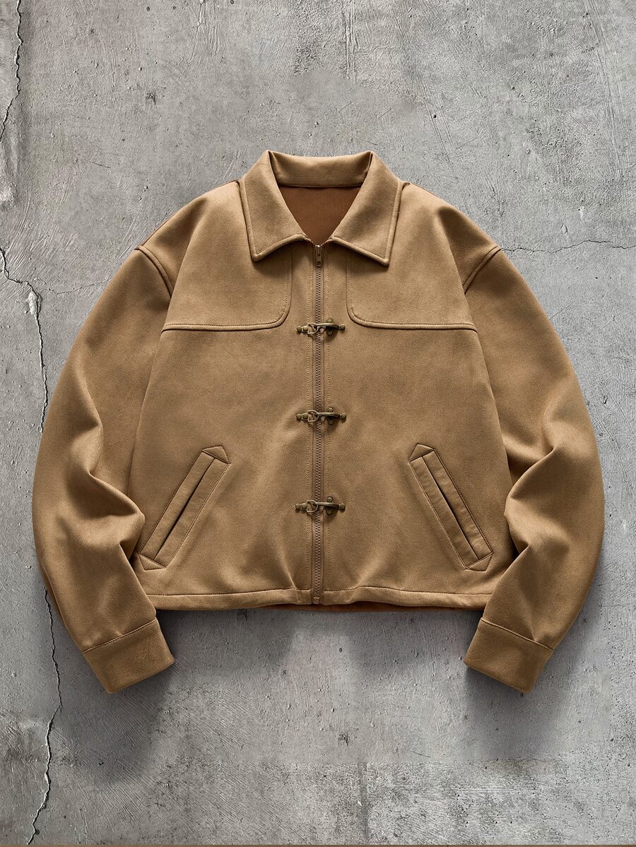 AXEPEAK Men's Casual Versatile Long Sleeve Jacket With Airplane Buckle Placket - Camel - View 1
