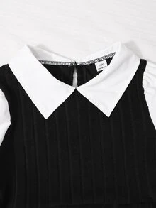 青少年女孩秋季套裝上衣 T-shirt 套裝，假日穿搭，休閒舒適日常可愛款 - 黑色 - 查看 4