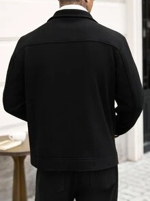 Manfinity CasualCool 男士純色休閒長袖大衣，適合秋冬穿著 - 黑色 - 查看 2