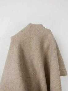 SHEIN New Spring Fall Vintage Asymmetric Knit Poncho Women Round Neck Cape Vacation Layering Cover Up - Khaki - View 7