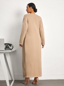 MaterniWear Set Gaun Rajut dan Kardigan Warna Polos untuk Ibu Hamil - Khaki - View 2