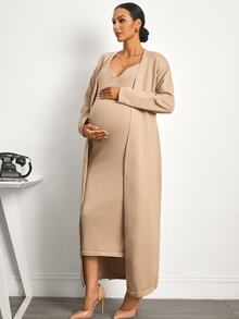 MaterniWear Set Gaun Rajut dan Kardigan Warna Polos untuk Ibu Hamil - Khaki - View 4