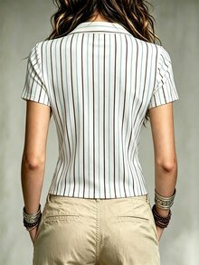 Glimmora Women's Summer Casual Striped Short Sleeve Top - Multicolor - View 5
