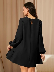 MaterniWear 女士休闲宽松长袖卡其色连衣裙，秋冬季短裙，办公室/工作/返校/教师装，孕妇装 - 黑色 - 查看 6