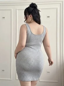 CovetEZ Plus Size Sleeveless Bodycon Stretch Dress - Light Grey - View 2