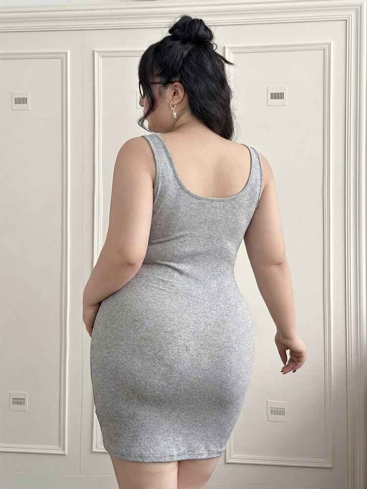 CovetEZ Plus Size Sleeveless Bodycon Stretch Dress - Light Grey - View 2