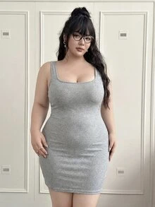 CovetEZ Plus Size Sleeveless Bodycon Stretch Dress - Light Grey - View 6
