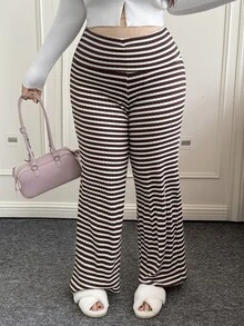 CovetEZ 大码休闲条纹针织休闲裤针织阔腿裤女式阔腿裤条纹阔腿裤 - 彩色 - 查看 6