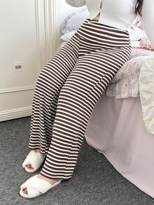 CovetEZ 大码休闲条纹针织休闲裤针织阔腿裤女式阔腿裤条纹阔腿裤 - 彩色 - 查看 7