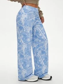 SHEIN Unity Plus Size Women Sports Leggings Sports Workout Blue And White Summer - Multicolor - View 6