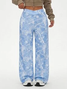 SHEIN Unity Plus Size Women Sports Leggings Sports Workout Blue And White Summer - Multicolor - View 4