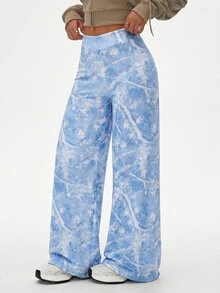 SHEIN Unity Plus Size Women Sports Leggings Sports Workout Blue And White Summer - Multicolor - View 3
