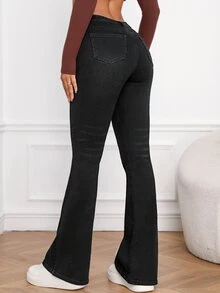 EMERY ROSE Slant Pocket Bootcut Leg Jeans Y2k - Black - View 4