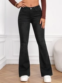 EMERY ROSE Slant Pocket Bootcut Leg Jeans Y2k - Black - View 6