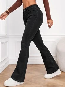 EMERY ROSE Slant Pocket Bootcut Leg Jeans Y2k - Black - View 3