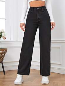 EMERY ROSE Women's Summer High Waist Slant Pocket Boyfriend Jeans - Black - View 4