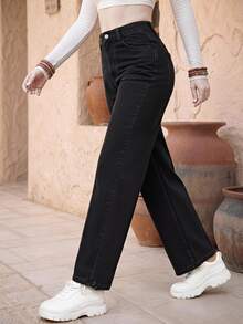 EMERY ROSE Women's Summer High Waist Slant Pocket Boyfriend Jeans - Black - View 1