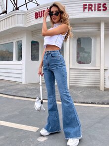 EMERY ROSE Jeans amplios bajo crudo de muslo alto - Azul lavado medio - Ver 5