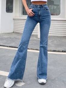 EMERY ROSE Jeans amplios bajo crudo de muslo alto - Azul lavado medio - Ver 3