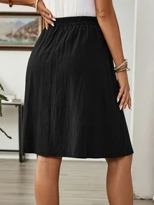 EMERY ROSE Women's Summer Casual Button Decor Skirt - Black - View 2