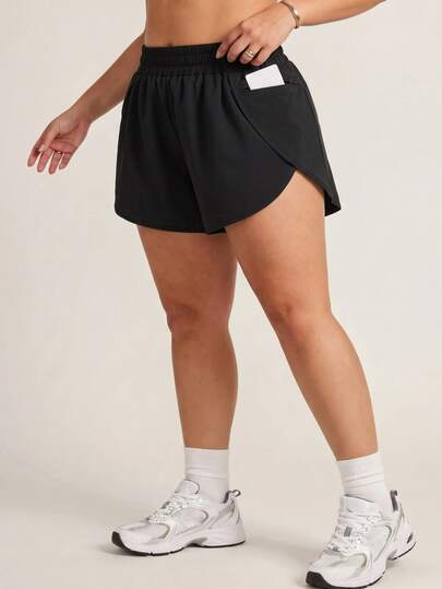 SHEIN Rhythm Era Casual Versatile Plus Size Black Side Zipper Slimming Athletic Shorts Athletic Gym Summer
