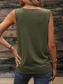 EMERY ROSE Solid Pocket Patched Tank Top - Army Green - View 2