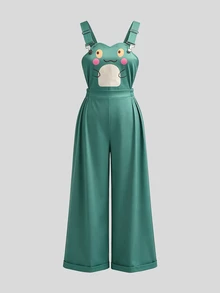 SHEIN Sweetro Plus Size Women's Casual Vacation Commute Frog Print Pleated Jumpsuit Halloween - Multicolor - View 8