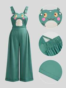 SHEIN Sweetro Plus Size Women's Casual Vacation Commute Frog Print Pleated Jumpsuit Halloween - Multicolor - View 1