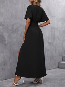 EMERY ROSE Butterfly Sleeve Split Thigh Dress Maxi Women Outfit - Black - View 2