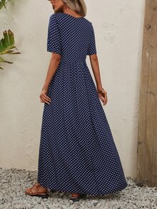 EMERY ROSE Polka Dot Print A-Line Dress Maxi Women Outfit - Navy Blue - View 2