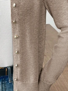 SHEIN Women's Plain Simple Long Sleeve Cardigan For Everyday Wear Fall Winter Cloth For Women - Mocha Brown - View 4