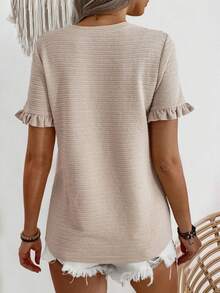 EMERY ROSE Solid Color Ruffled Short Sleeve T-Shirt - Apricot - View 2
