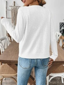 EMERY ROSE Women's Solid Color Open Front Casual Long Sleeve White Cardigan Fall Winter Cloth For Women - White - View 2
