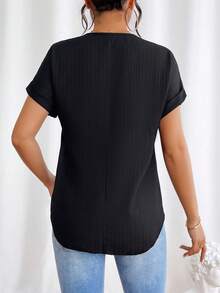 EMERY ROSE Women's Half Zip Batwing Short Sleeve Blouse - Black - View 3