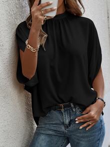 EMERY ROSE Blusa sólida con mangas tipo murciélago y cierre en la espalda - Negro - Ver 7
