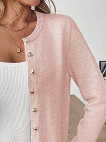 SHEIN 女士纯色简约日常针织开衫 - 藕粉色 - 查看 9